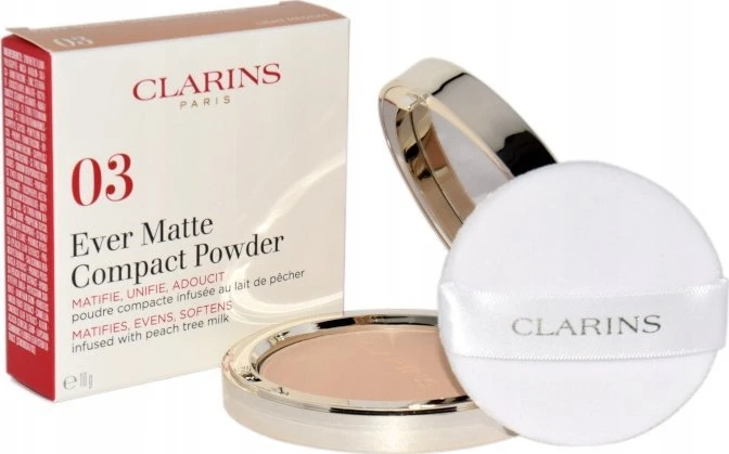 „Clarins Ever Matte“ matinio paviršiaus kompaktiška pudra, 03 šviesiai vidutinė, 10 g