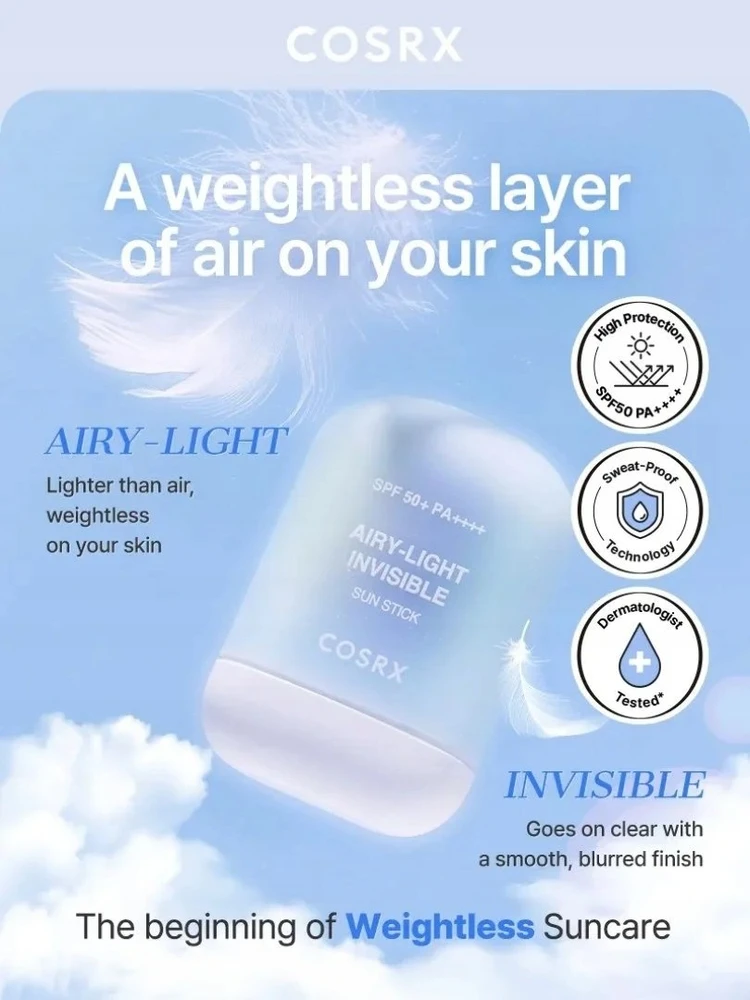 COSRX Airy-Light Invisible Sun Stick SPF 50+ pieštukas veidui nuo saulės, 19 g