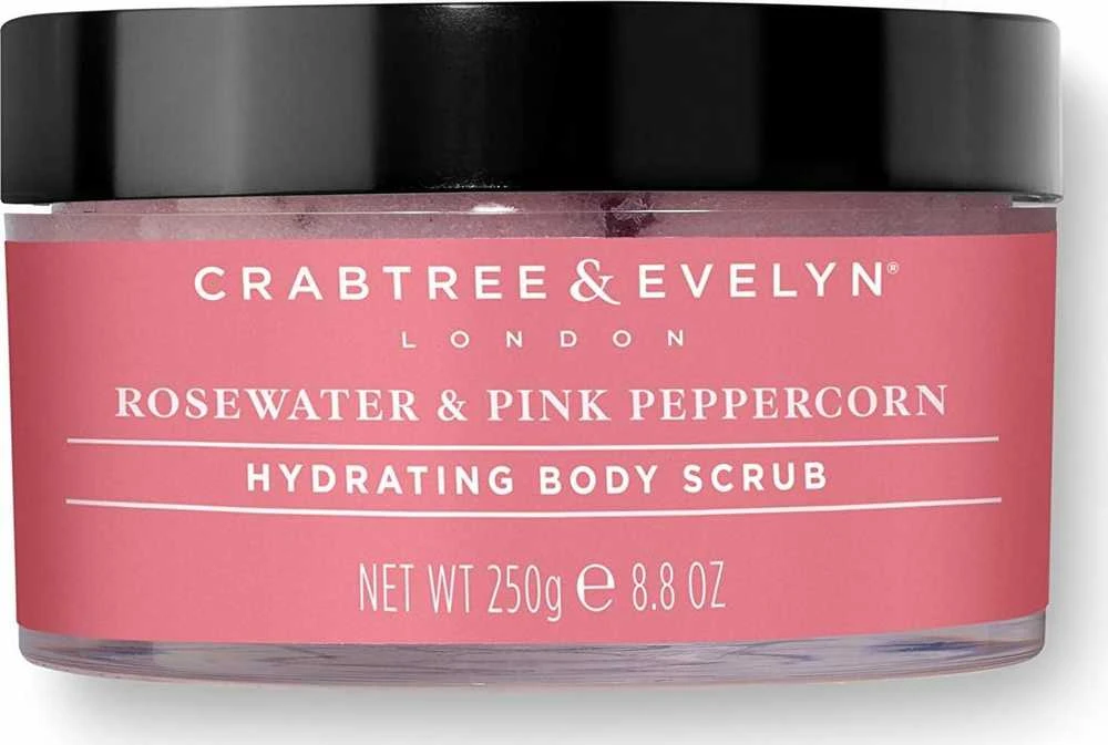 Crabtree & Evelyn drėkinamasis kūno šveitiklis su rožių vandeniu ir pipirais, 220 g