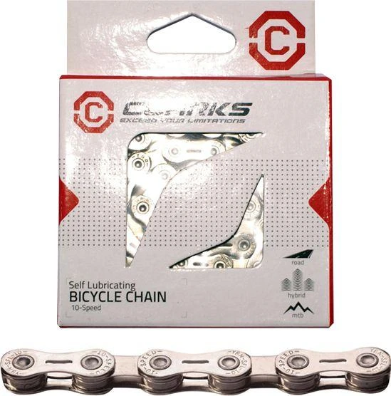 Clarks YBN CSL-H10CR SHIMANO CAMPAGNOLO SRAM dviračių grandinė (10 pavarų, 1/2''x11/128'' 116 grandžių, 5,9 mm, grandinės grandis, itin lengva, chromuota) savaime tepanti sidabrinė