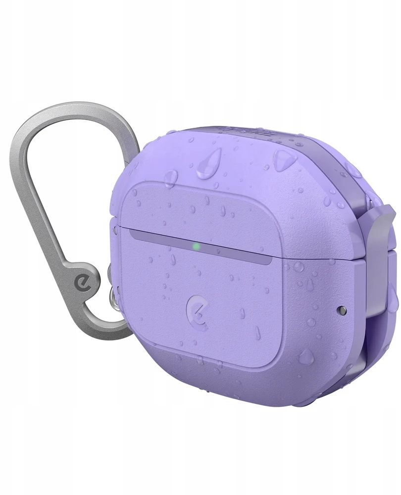 Levandinis AirPods 4 dėklas su karabinu ir apsauga nuo drėgmės