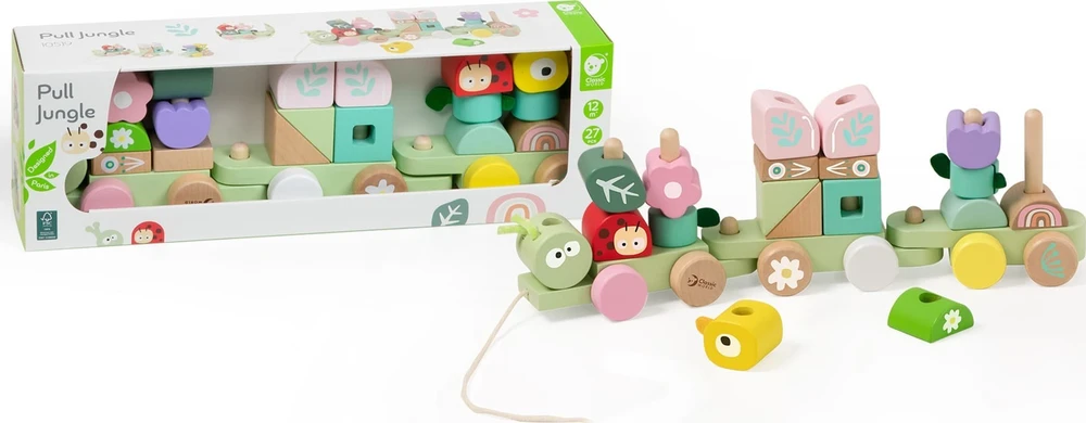 Classic World medinė Montessori Gąsienicos traukinys su 27 detalėmis