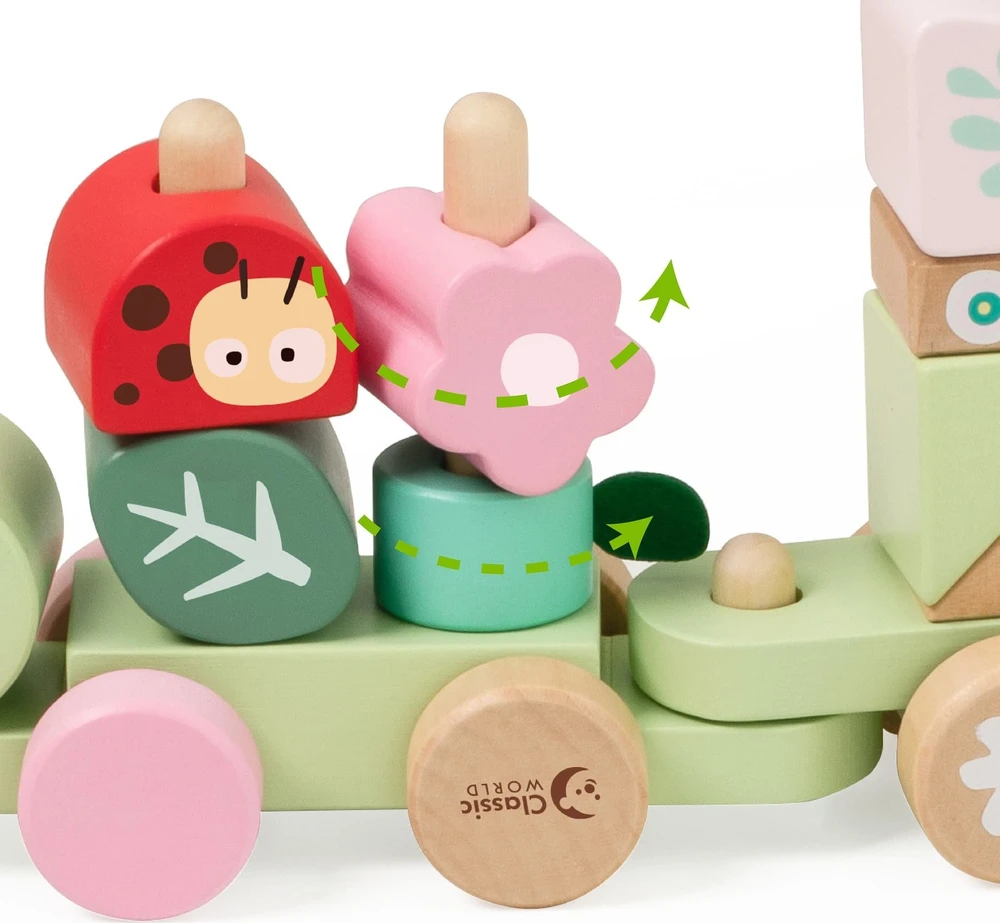 Classic World medinė Montessori Gąsienicos traukinys su 27 detalėmis