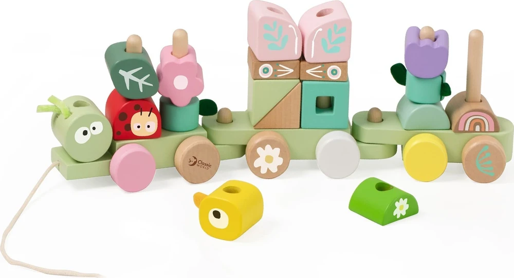 Classic World medinė Montessori Gąsienicos traukinys su 27 detalėmis