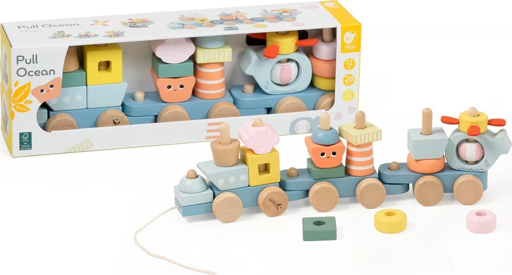 CLASSIC WORLD medinė Montessori traukinuko dėlionė Vandenyno pasaulis