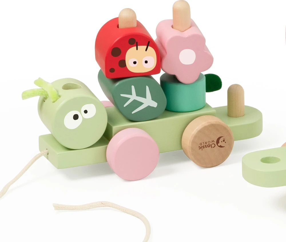 Classic World medinė Montessori Gąsienicos traukinys su 27 detalėmis