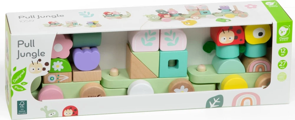 Classic World medinė Montessori Gąsienicos traukinys su 27 detalėmis