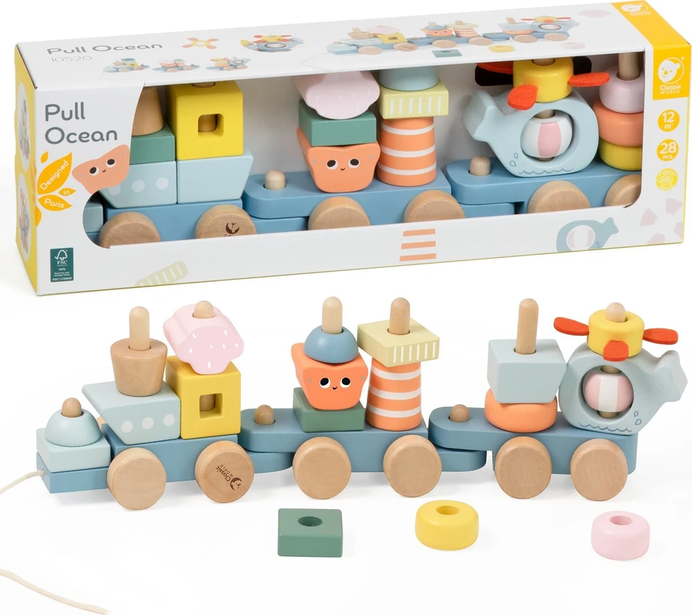 CLASSIC WORLD medinė Montessori traukinuko dėlionė Vandenyno pasaulis