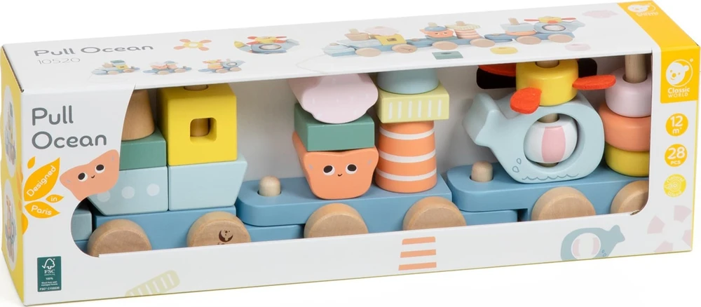 CLASSIC WORLD medinė Montessori traukinuko dėlionė Vandenyno pasaulis