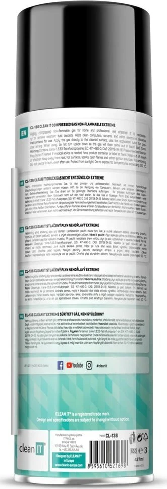 CLEAN IT Suspaustas oras EXTREME 500g, NEDEGI