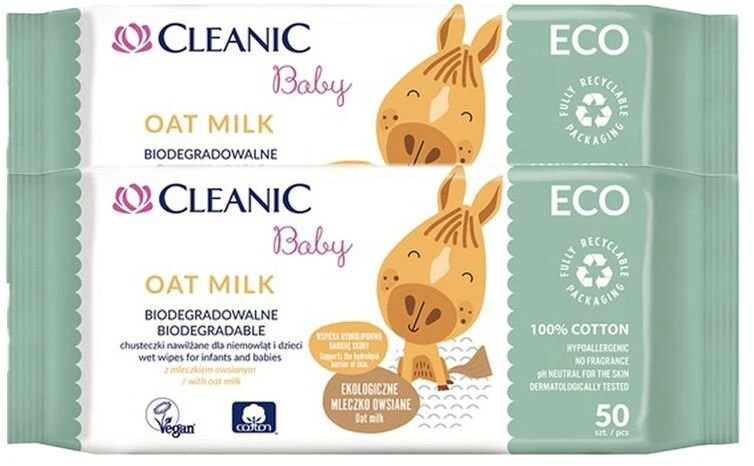 Drėgnos servetėlės kūdikiams „Cleanic Baby Eco Oat Milk“ 50 vnt.