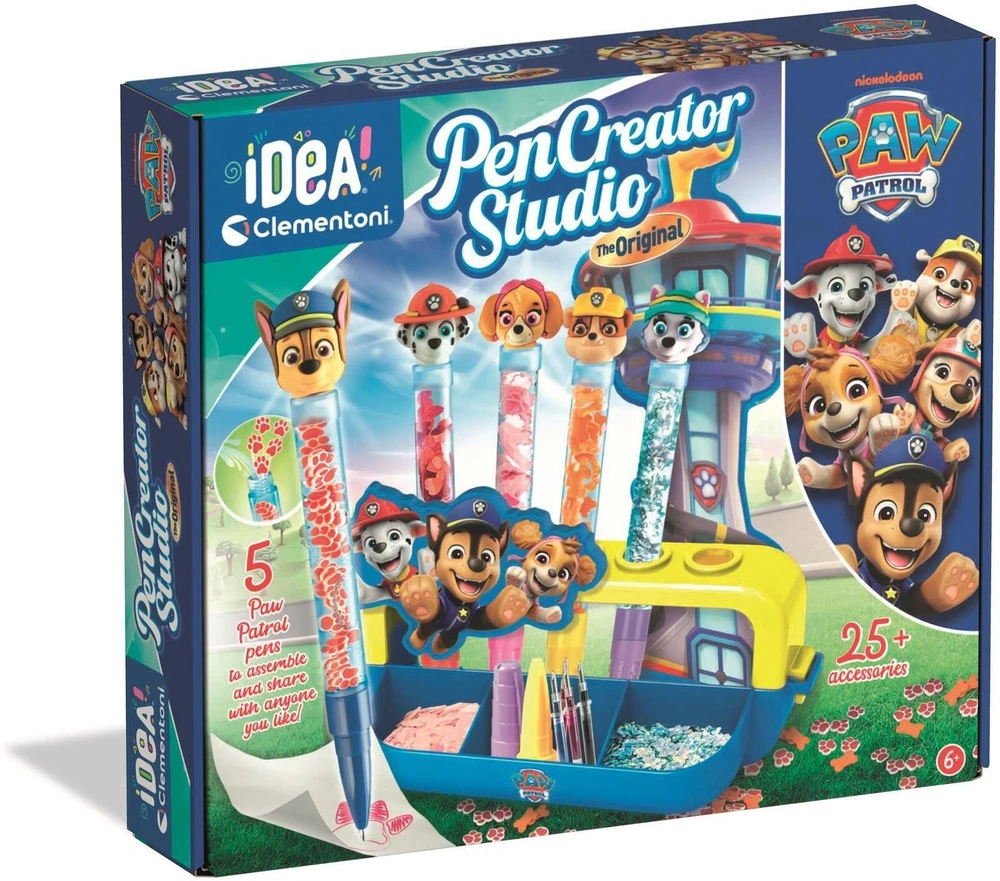 Kūrybinis rinkinys Clementoni Paw Patrol rašiklio kūrimo studija, 5 rašikliai ir lipdukai