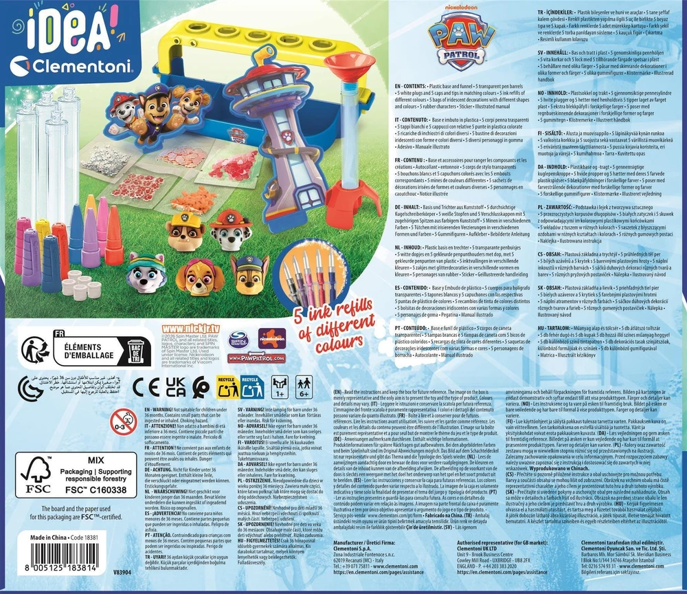 Kūrybinis rinkinys Clementoni Paw Patrol rašiklio kūrimo studija, 5 rašikliai ir lipdukai