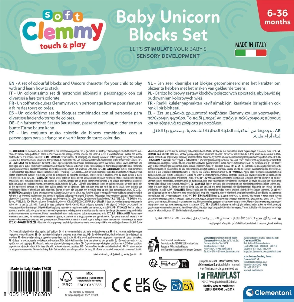 Clementoni Žaislai CLE BABY Clemmy komplektas jednorożec 17630