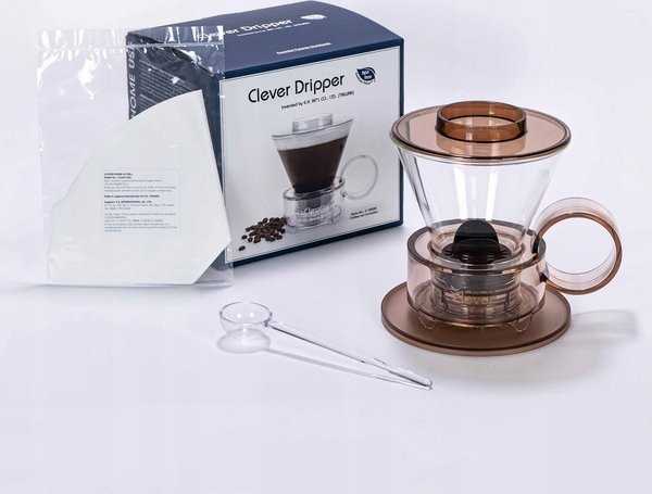 Clever Clever Dripper - Stiklinis kavos virimo aparatas 500ml, skaidrus rudas