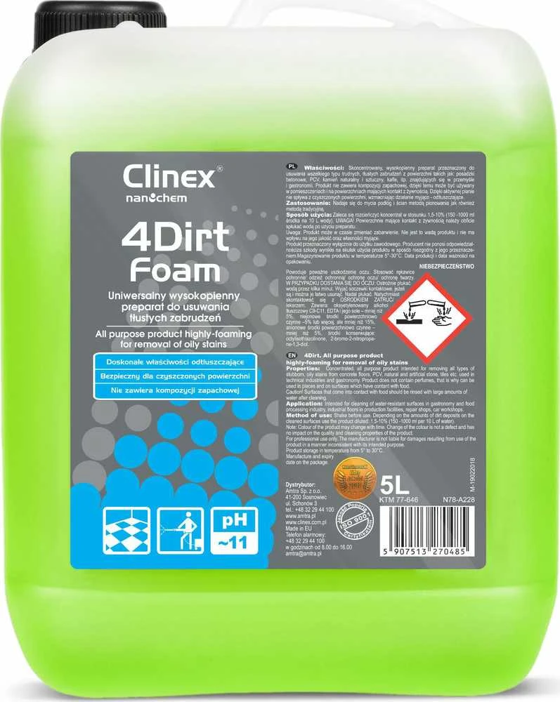 Putų preparatas riebiems nešvarumams šalinti CLINEX 4Dirt Foam 5L