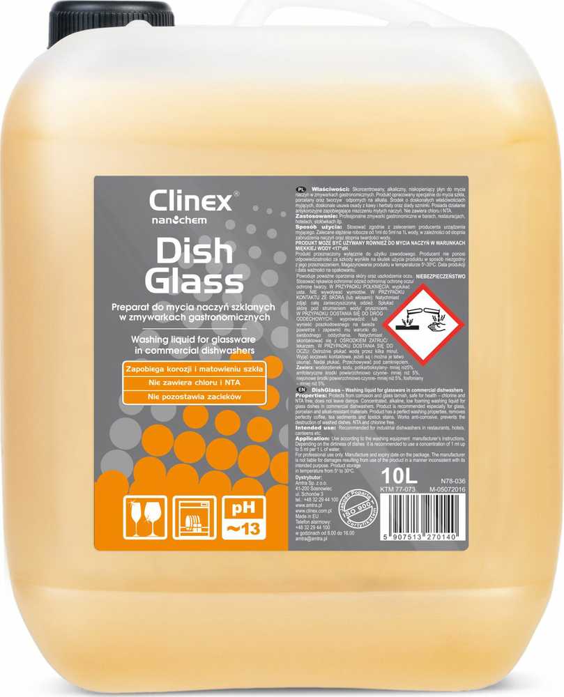 Stiklų valymo skystis, skirtas maitinimo indaplovėms, pašalina nuosėdas nuo kavos ir arbatos CLINEX DishGlass 10L
