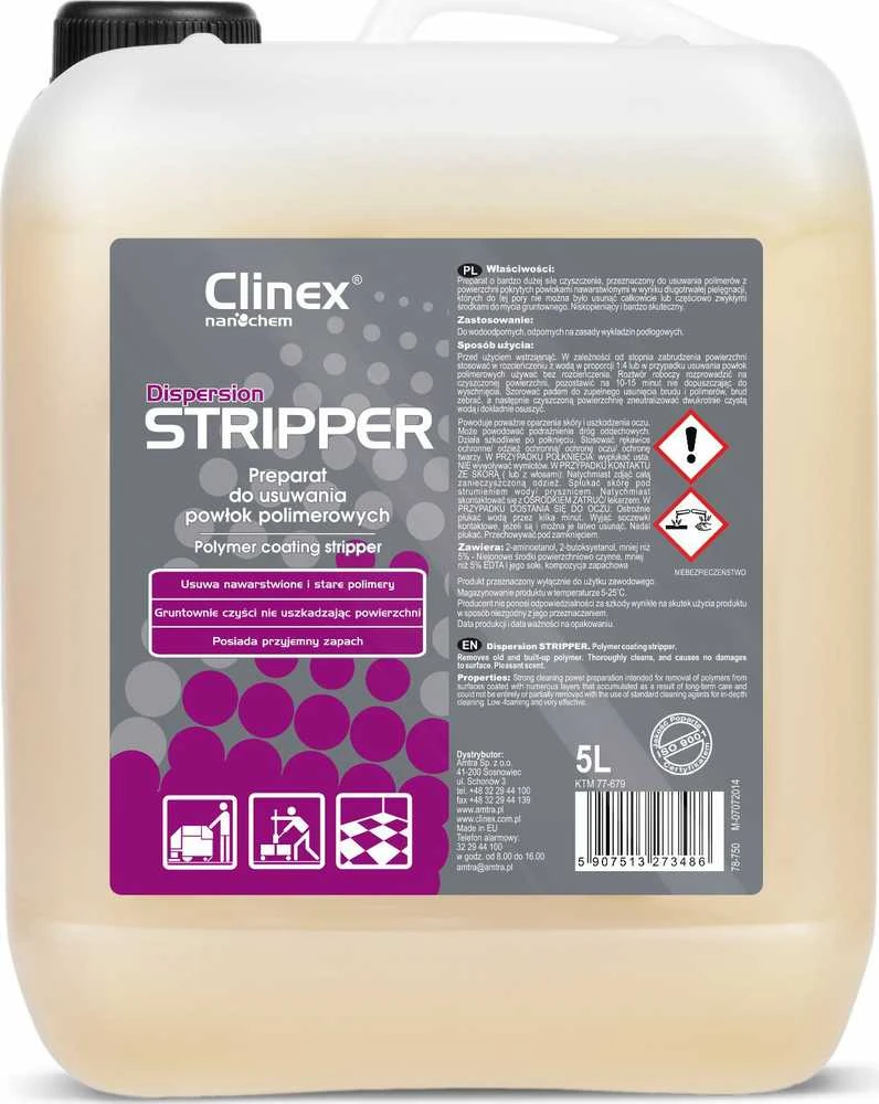 Clinex didelio stiprumo skystis polimerinėms dangoms pašalinti nuo grindų CLINEX Dispersion STRIPPER 5L Didelio stiprumo skystis polimerinėms dangoms nuo grindų pašalinti CLINEX Dispersion STRIPPER 5L
