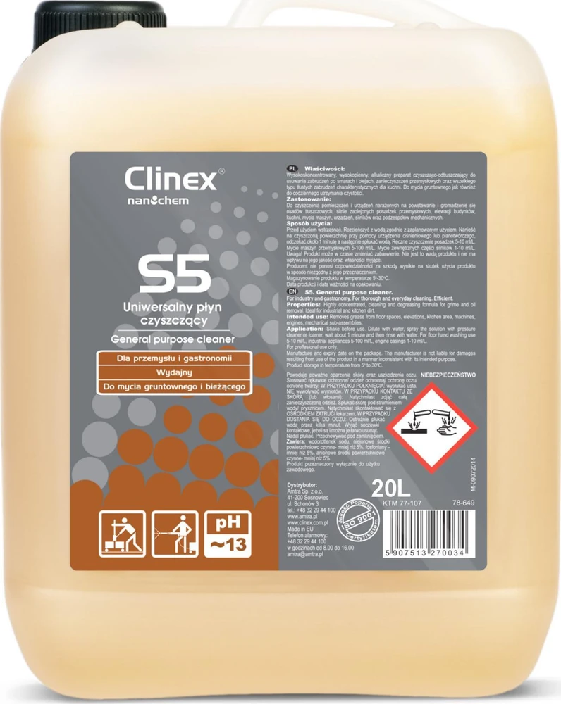 Clinex Universalus valymo skystis įsisenėjusiam purvui CLINEX S5 20L Universalus valymo skystis įsisenėjusiam purvui CLINEX S5 20L