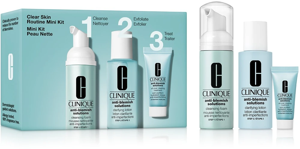 „Clinique Anti-Blemish Solutions“ 3 žingsnių odos priežiūros sistema, 3 dalių dėklas
