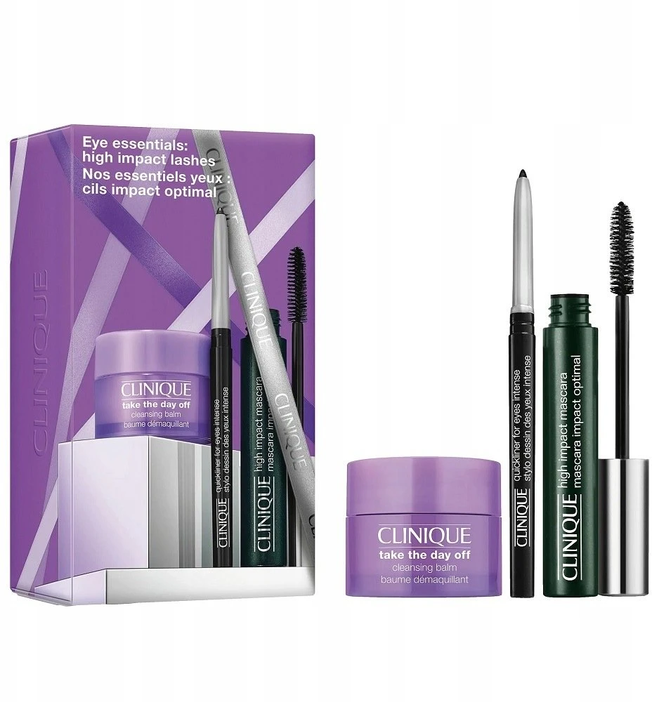 Clinique Eye Essentials: High Impact Lashes komplektas tusz do rzęs 7ml + eyeliner w kredce 0.14g + balsam do demakijażu 15ml