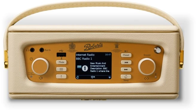 Radijas Clint Roberts Radio Revival iStream 3L, asmeninis, skaitmeninis, DAB, DAB+, FM, 3,5 mm, rusvai geltonas, Amazon Music, Deezer, Spotify