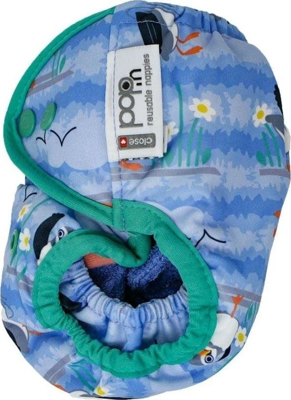 Close Caboo daugkartinės sauskelnės Pop-in AIO Mėlyna Puffin 4.5-16 kg, 1 vnt.