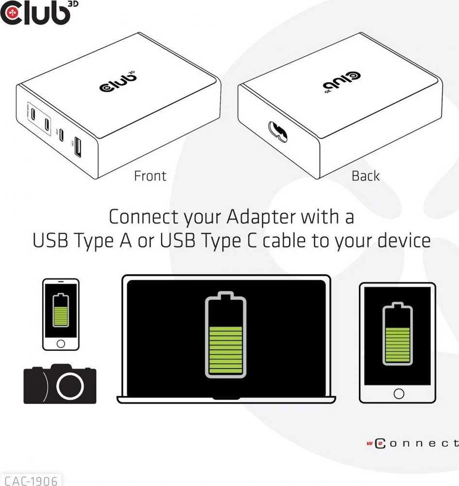 Club 3D 1x USB-A įkroviklis 3x USB-C (CAC-1906)