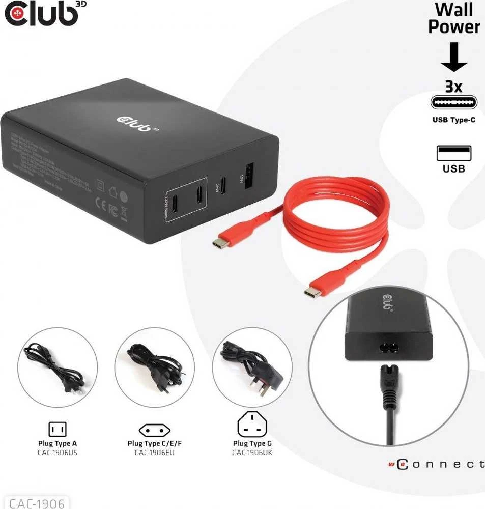 Club 3D 1x USB-A įkroviklis 3x USB-C (CAC-1906)