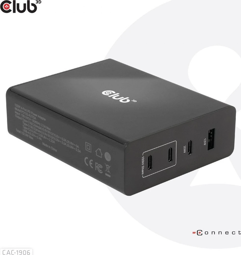 Club 3D 1x USB-A įkroviklis 3x USB-C (CAC-1906)