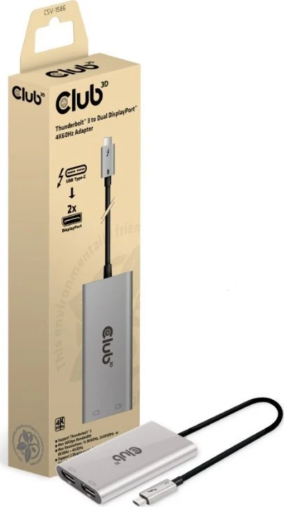„Club 3D“ AV signalo perdavimo sistema „Club 3D“ vaizdo šakotuvas „Thunderbolt“ 3–2 DP, dvigubas 4K60Hz arba vienas 8K60Hz/4K120Hz