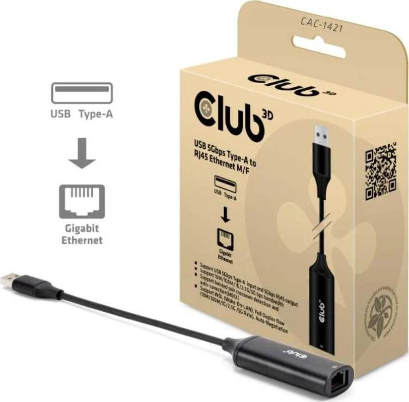 Club 3D USB-A į RJ-45 adapteris su pakuotės dėžute