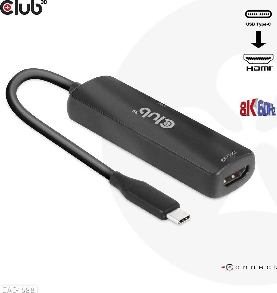 Club 3D Club3D USB-C adapteris su HDMI 8K60Hz/4K120Hz, aktyvus M/F adapteris, PD 3.0, HDR10+ ir DSC 1.2