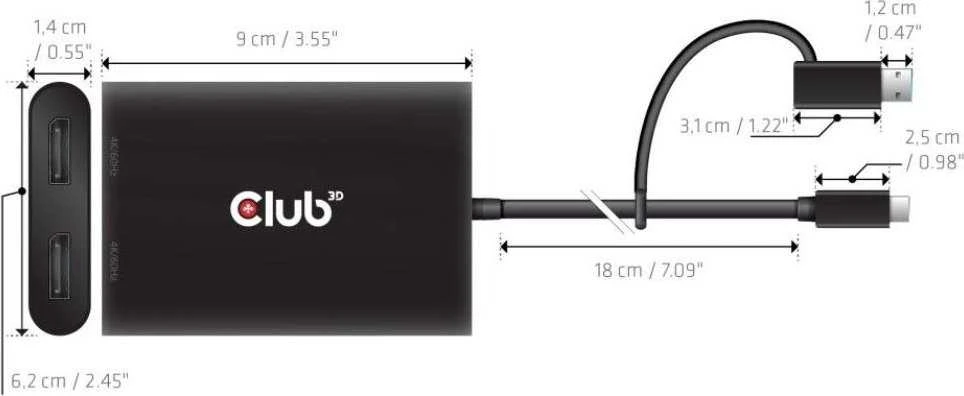 Club 3D Club3D adapteris USB-C (USB A adapteris) > 2x DP 4K@60Hz St/Bu mažmeninė prekyba