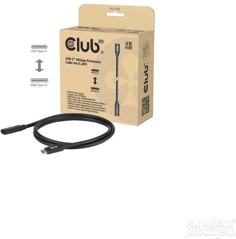 Kabelis USB Club 3D CLUB3D CAC-2502 kabelis USB 1 m USB C Juodas