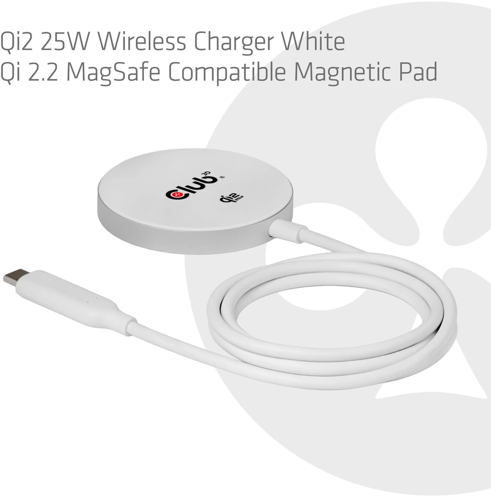 Išmanusis laikrodis Įkroviklis Club 3D CAC-3026 Bezprzewodowa Qi2 MagSafe 25W Baltas