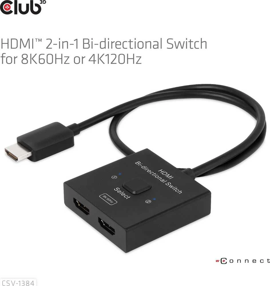 „Club 3D Club3D“ HDMI jungiklis „du viename“ dvikryptis 8K60Hz/4K120Hz UHD mažmeninė prekyba