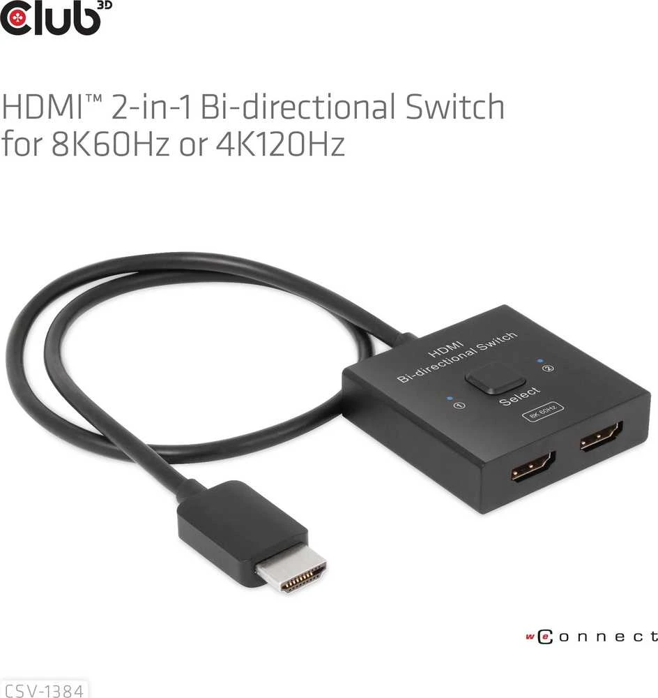 „Club 3D Club3D“ HDMI jungiklis „du viename“ dvikryptis 8K60Hz/4K120Hz UHD mažmeninė prekyba