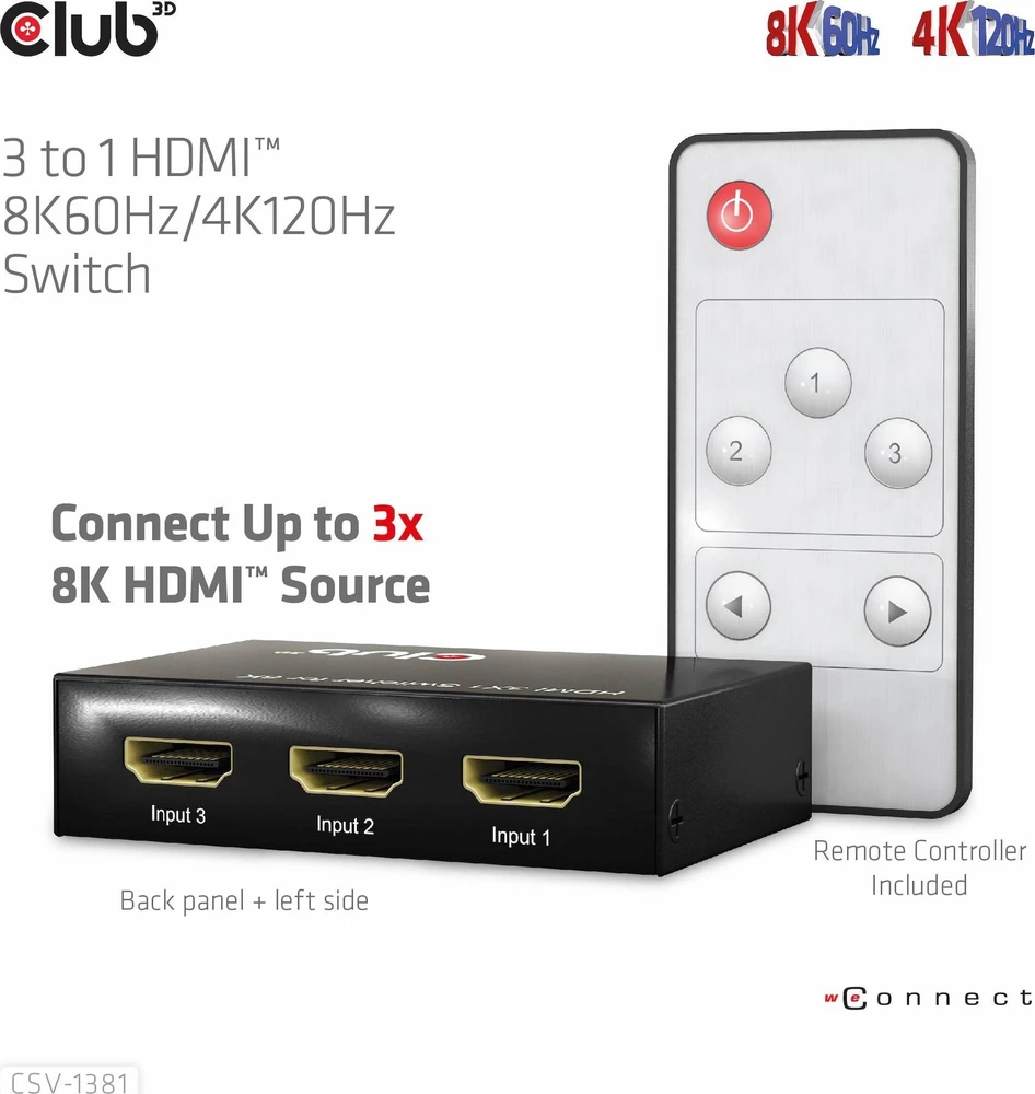 Club 3D Club3D jungiklis 1:3 HDMI 8K60Hz/4K120Hz, 3 portai
