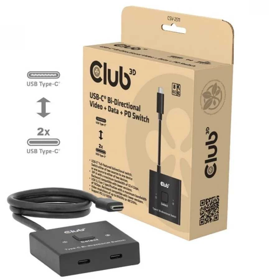 Club 3D „Club3D“ jungiklis, USB-C į 2xUSB-C dvipusis 2in1, 8K60Hz, 4K120Hz, PD 100W