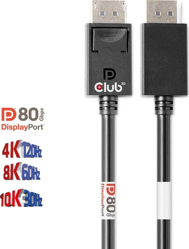 Club 3D Club3D Kabelis DisplayPort 2.1 na DisplayPort 2.1 4K120Hz/8K60Hz HDR (M/M), 1.2m, juoda