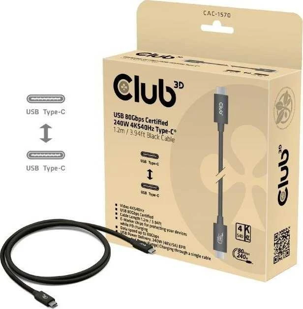 Kabelis USB Club 3D USB-C - USB-C 1 m Juodas (CAC-1570)