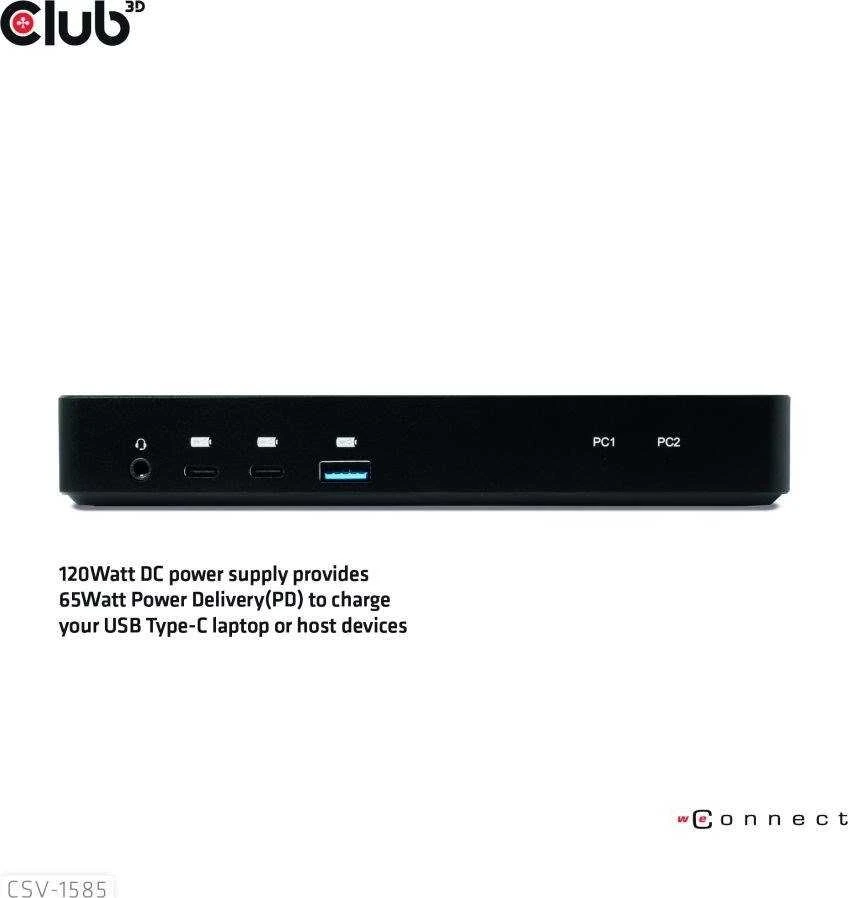 Club 3D Club3D KVM jungiklis 4K60Hz 2x USB-C> HDMI/DP/3xUSB/2xUSB-C/LAN mažmeninė prekyba