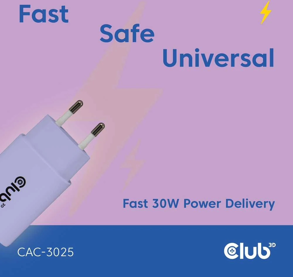 Įkroviklis Club 3D Club3D Lifestyle Ladegerät USB-C 30Watt, 2Stk lila retail