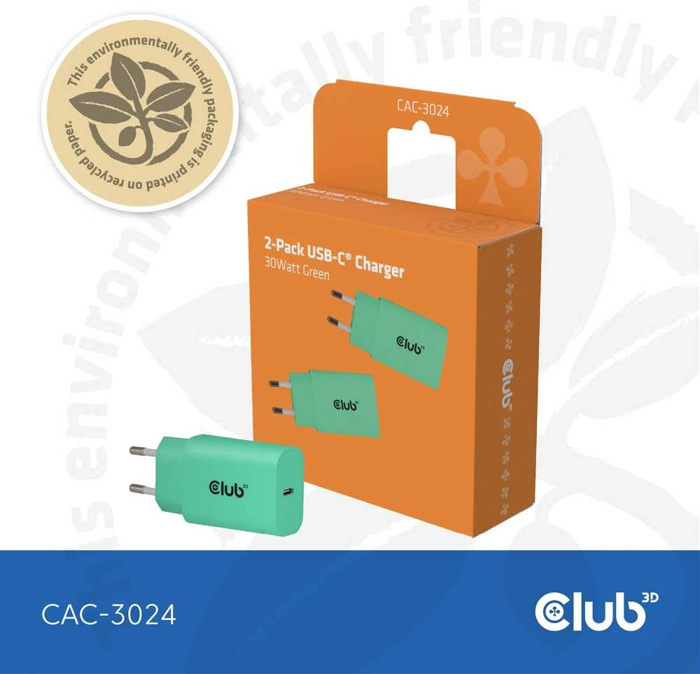 Įkroviklis Club 3D Club3D Lifestyle kroviklis USB-C 30Watt 2 vnt. žalia retail