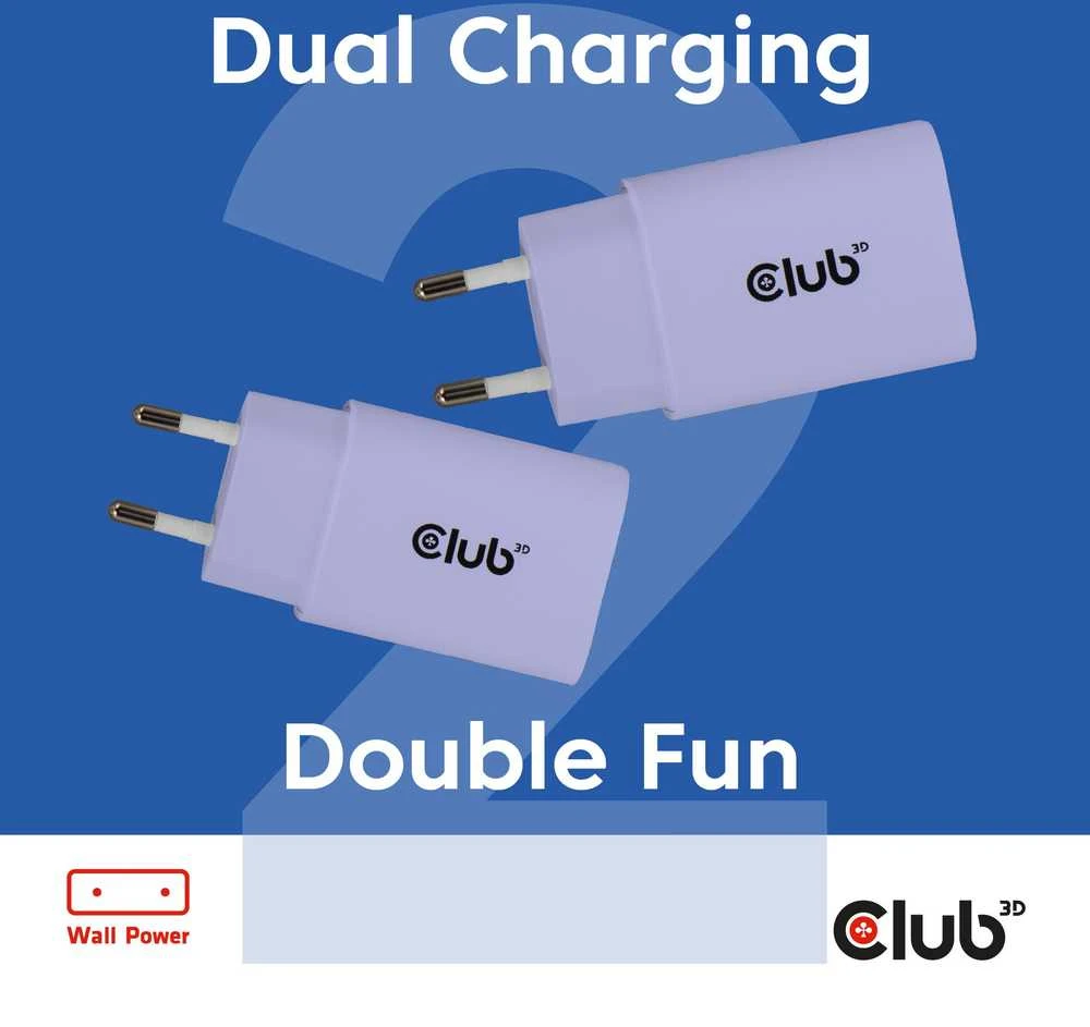 Įkroviklis Club 3D Club3D Lifestyle Ladegerät USB-C 30Watt, 2Stk lila retail