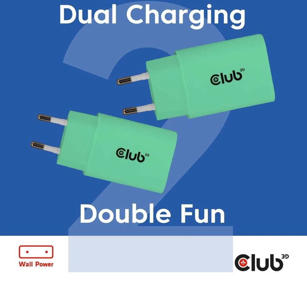 Įkroviklis Club 3D Club3D Lifestyle kroviklis USB-C 30Watt 2 vnt. žalia retail