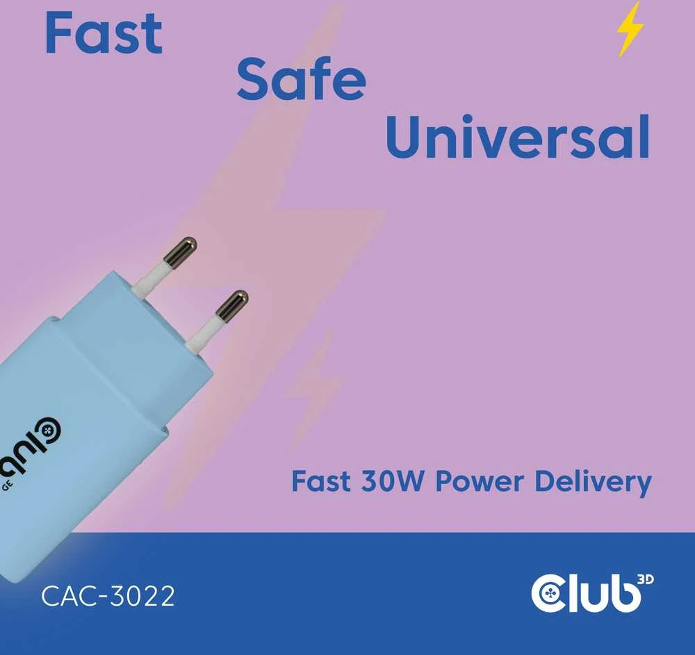 Nešiojamojo kompiuterio maitinimo adapteris Club 3D 30 W, 2 A, 15 V (CAC-3022)
