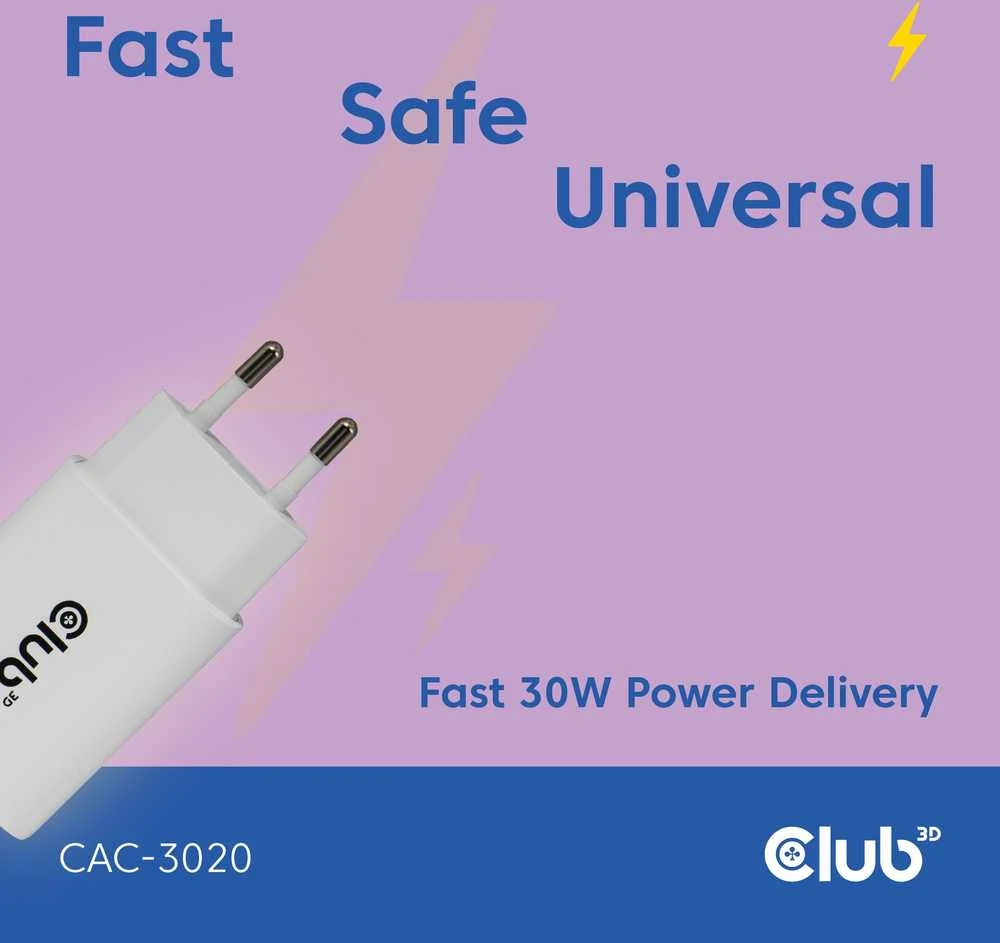 Įkroviklis Club 3D Club3D Lifestyle Ladegerät USB-C 30Watt, 2Stk baltas retail