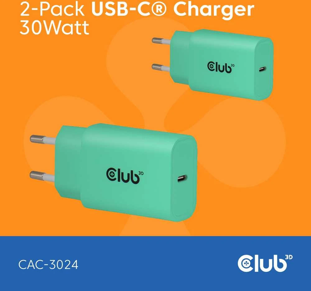 Įkroviklis Club 3D Club3D Lifestyle kroviklis USB-C 30Watt 2 vnt. žalia retail